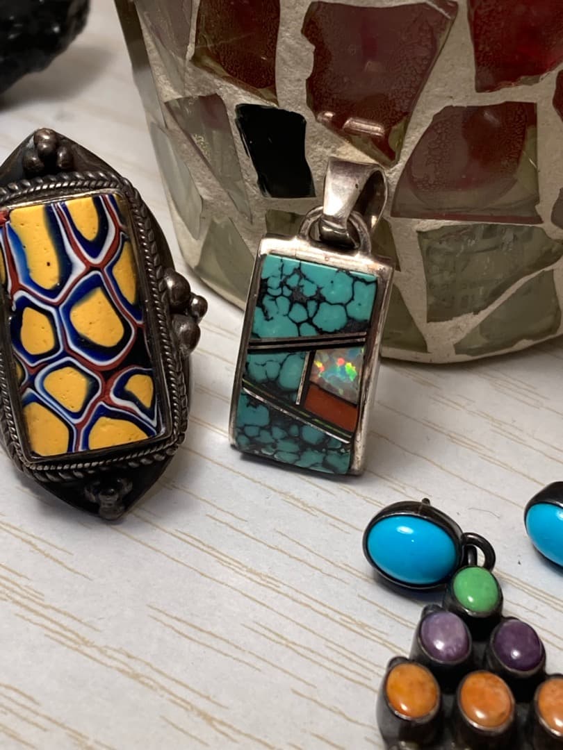 刻印 インディアン 作者名 インレイ ペンダントトップ シルバー ターコイズ