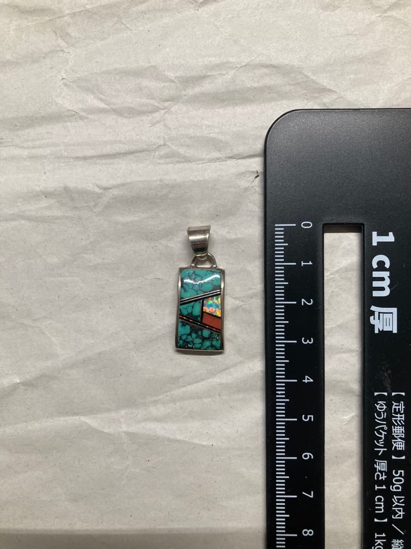 刻印 インディアン 作者名 インレイ ペンダントトップ シルバー ターコイズ