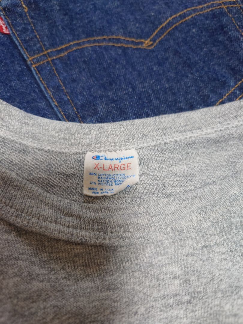 80s Champion カレッジロゴTシャツ XL トリコ グレー 三段