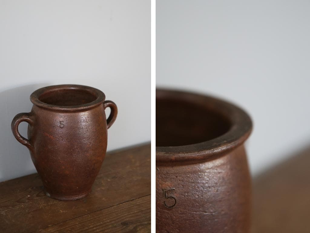 フランスアンティーク陶器ボトル//花瓶/花器/フラワーべース(86-231)