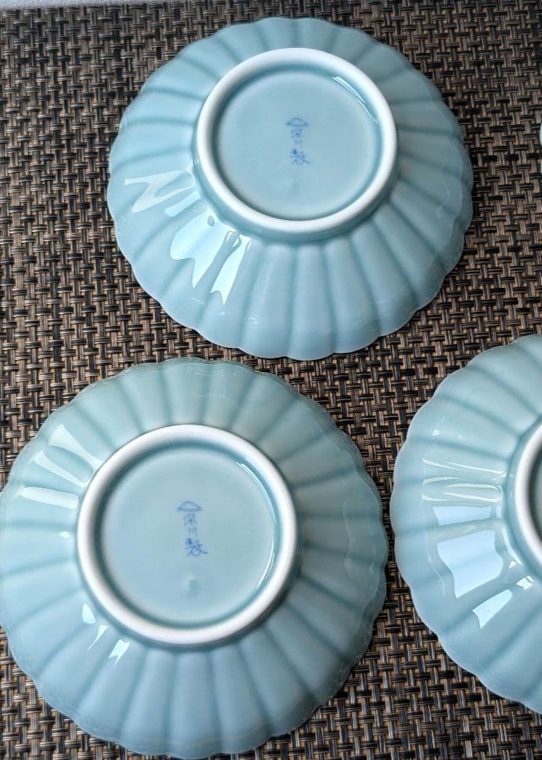 【未使用品】深川製磁　青磁　菊割小付揃　5枚組