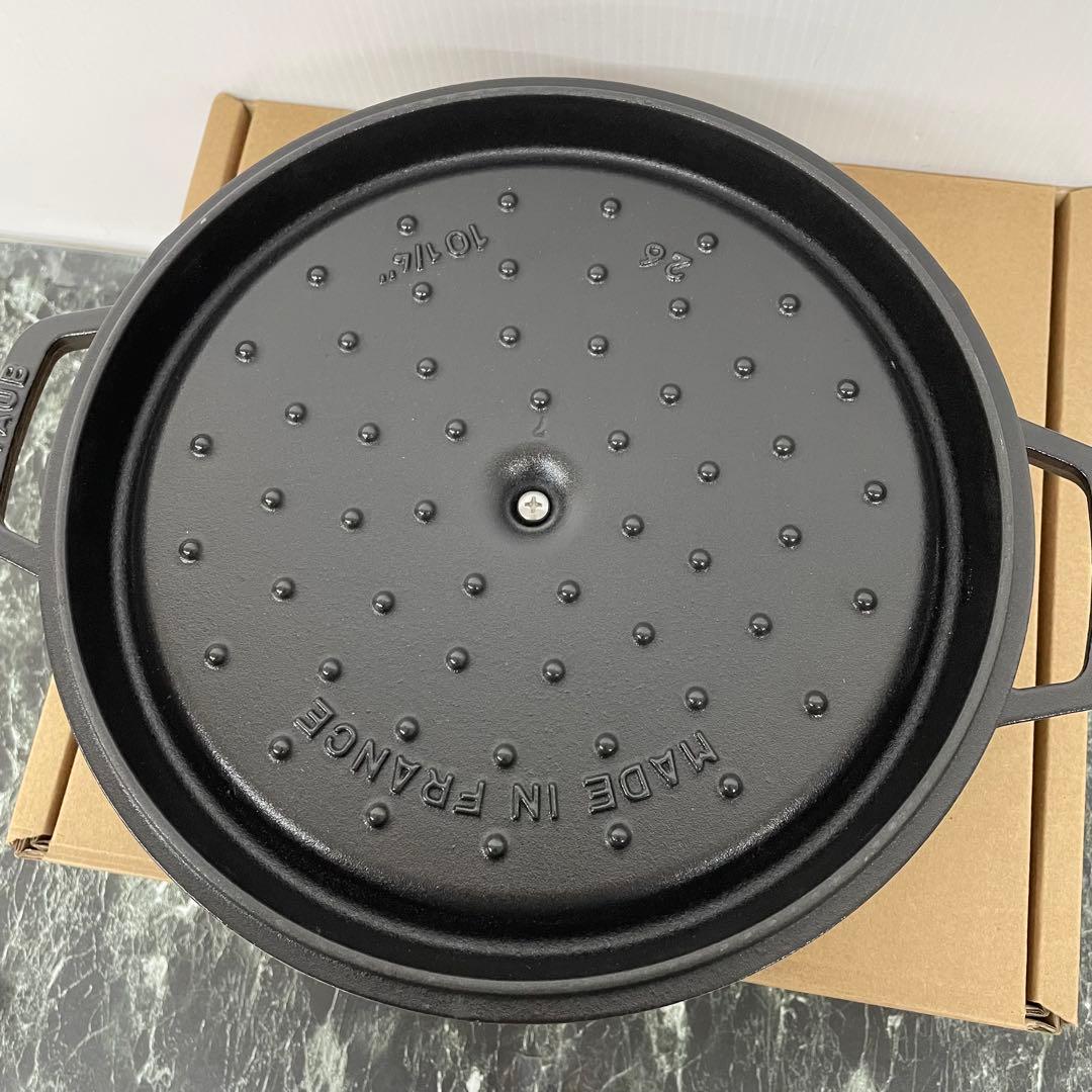 Staub ストウブ シャロー ココット 26cm ミトン付き ブラック 両手鍋