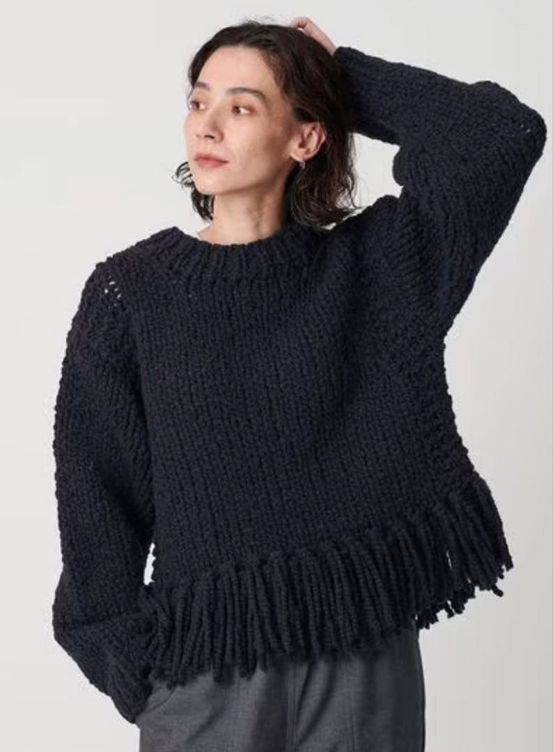 完売品beauty&youth 別注　IRONINGフリンジ ニットネイビー