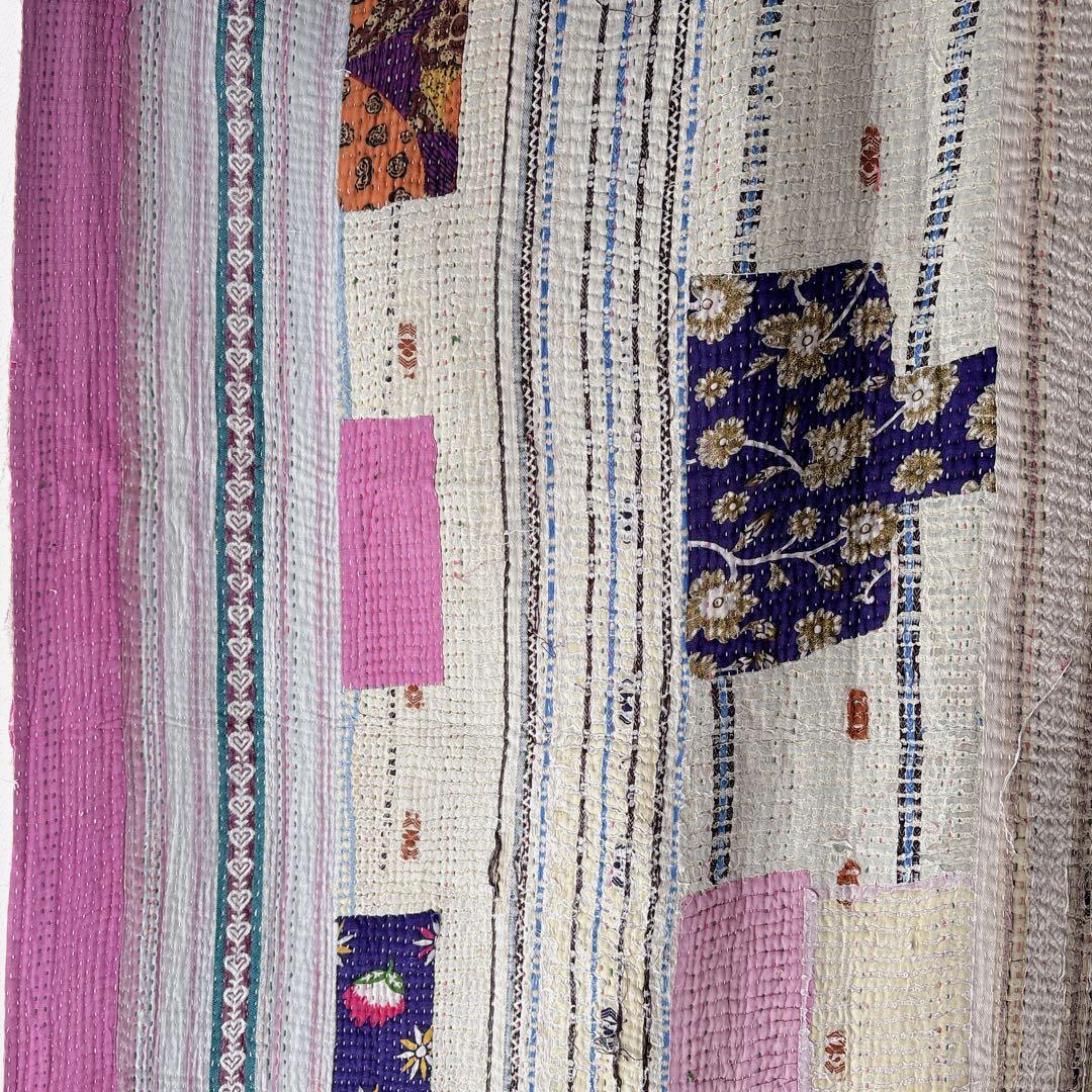 未使用＊ヴィンテージラリーキルト　パッチワークピンク　マルチカバーカンタ