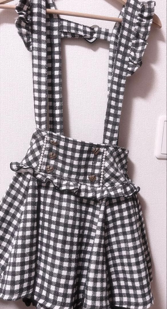 LIZLISA リズリサ ギンガムツイードサスペンダー付きスカパン