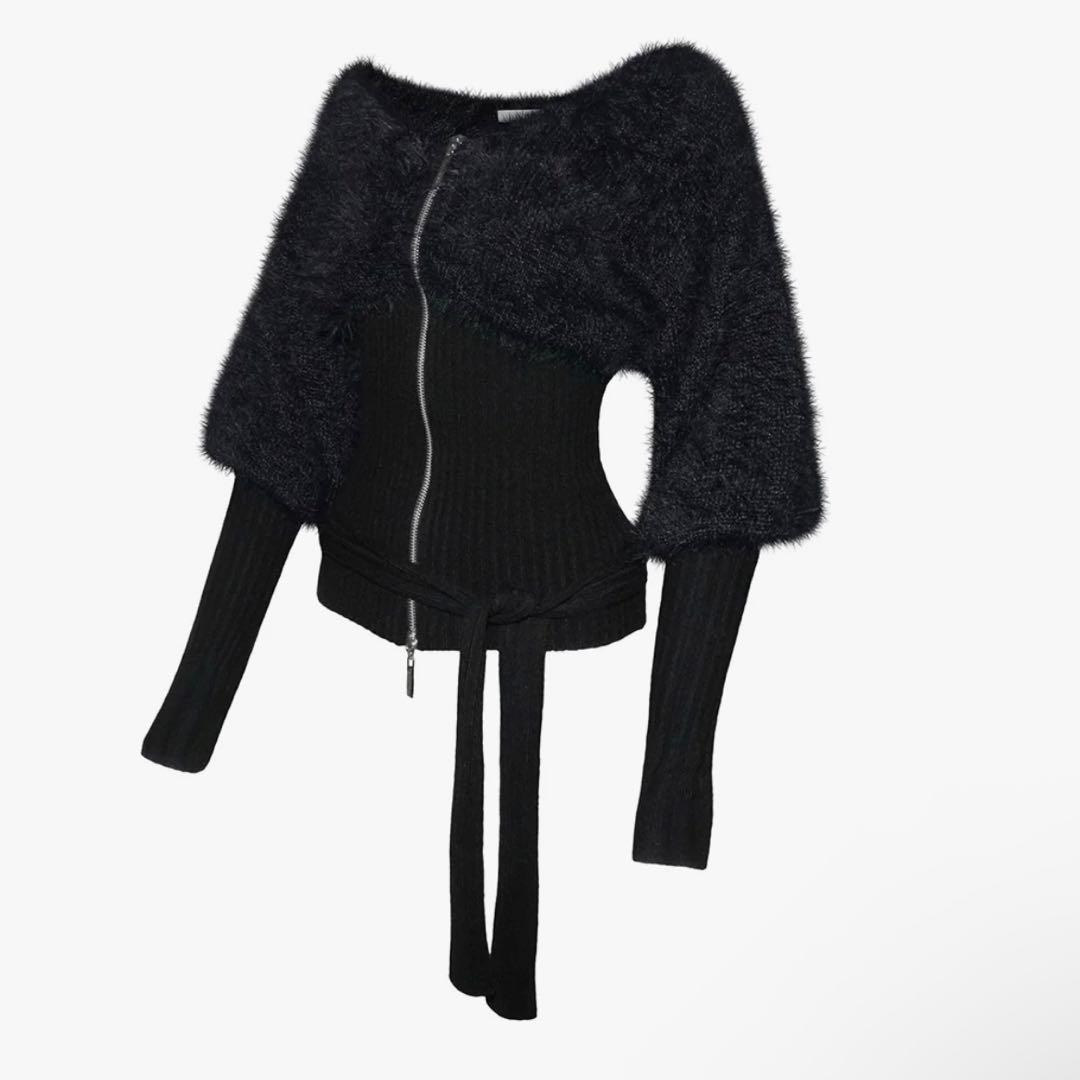 トップス theredthread S contrast zip knit black