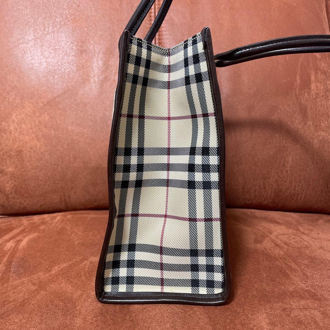 バーバリー ミニトートバッグ ノバチェック レザー キャンバス