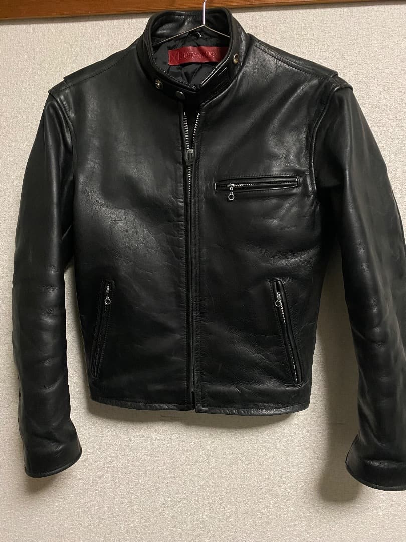 黒　牛革　レザーシングルライダースジャケット(韓国製)