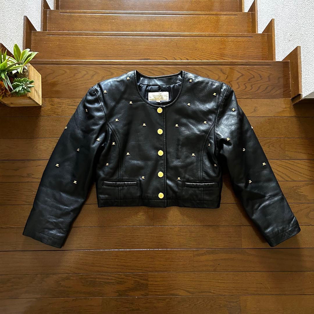希少courreges クレージュ レザージャケット ロゴ 金ボタン スタッズ