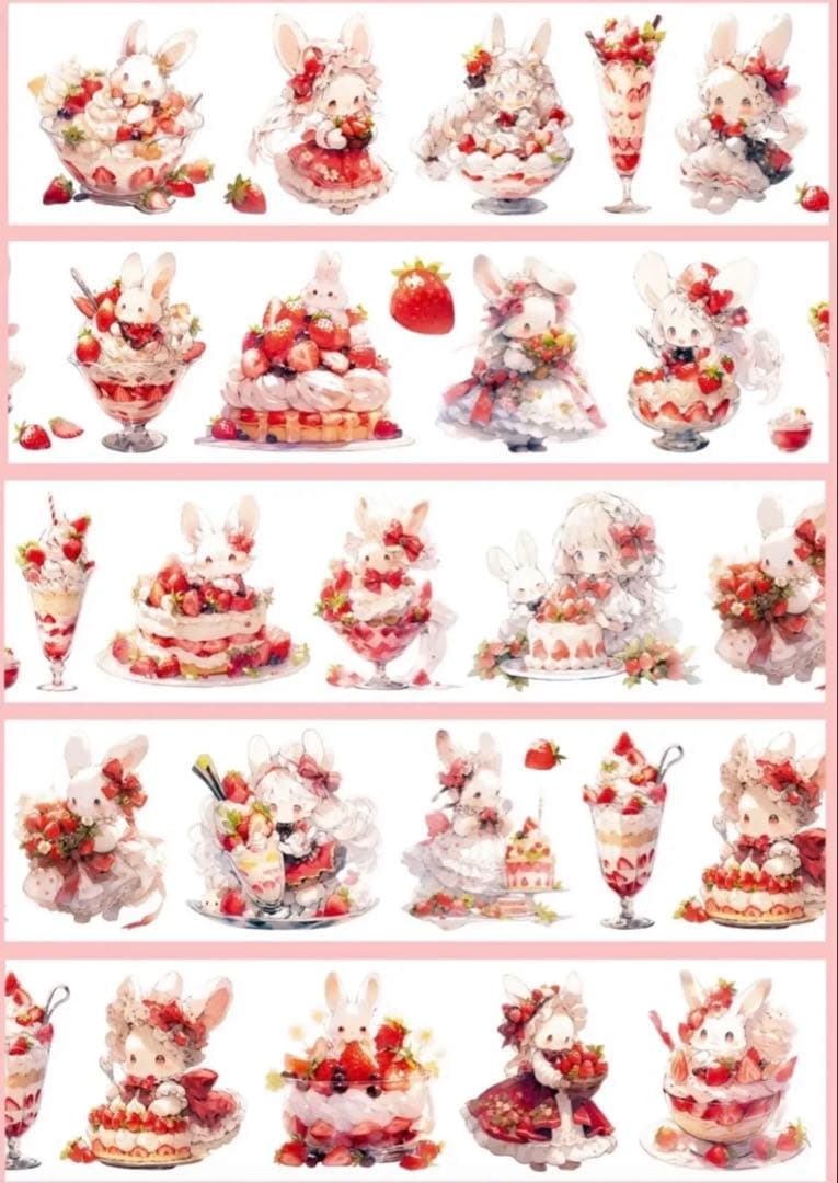 ♡SALE♡ 贝壳光 6cm×10m 慕斯兔兔 海外マステ イチゴ ウサギ