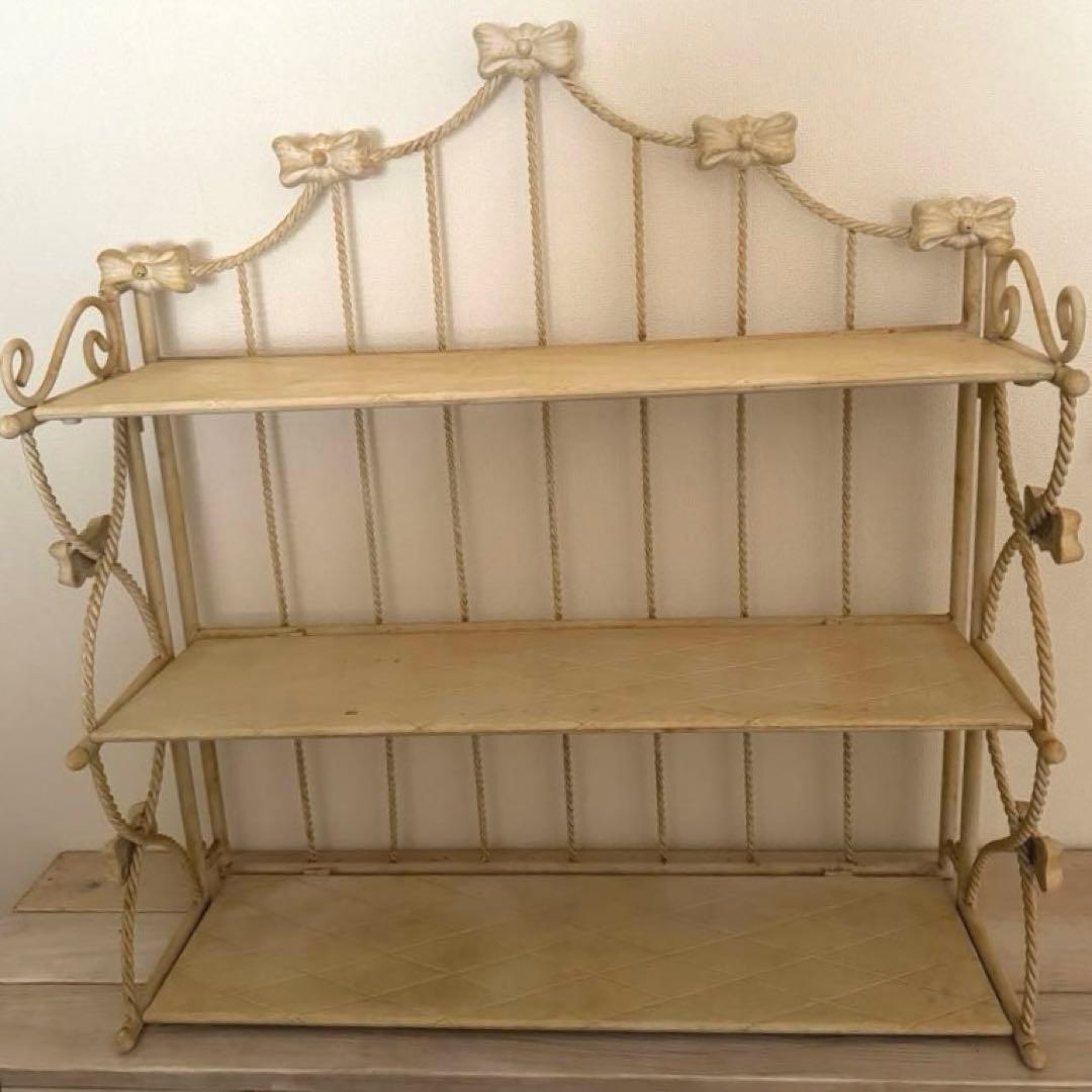 アンティーク調ホワイトリボンアイアン３段ラック