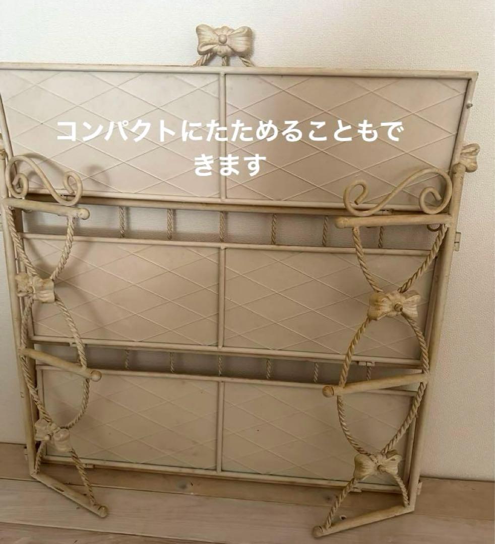 アンティーク調ホワイトリボンアイアン３段ラック