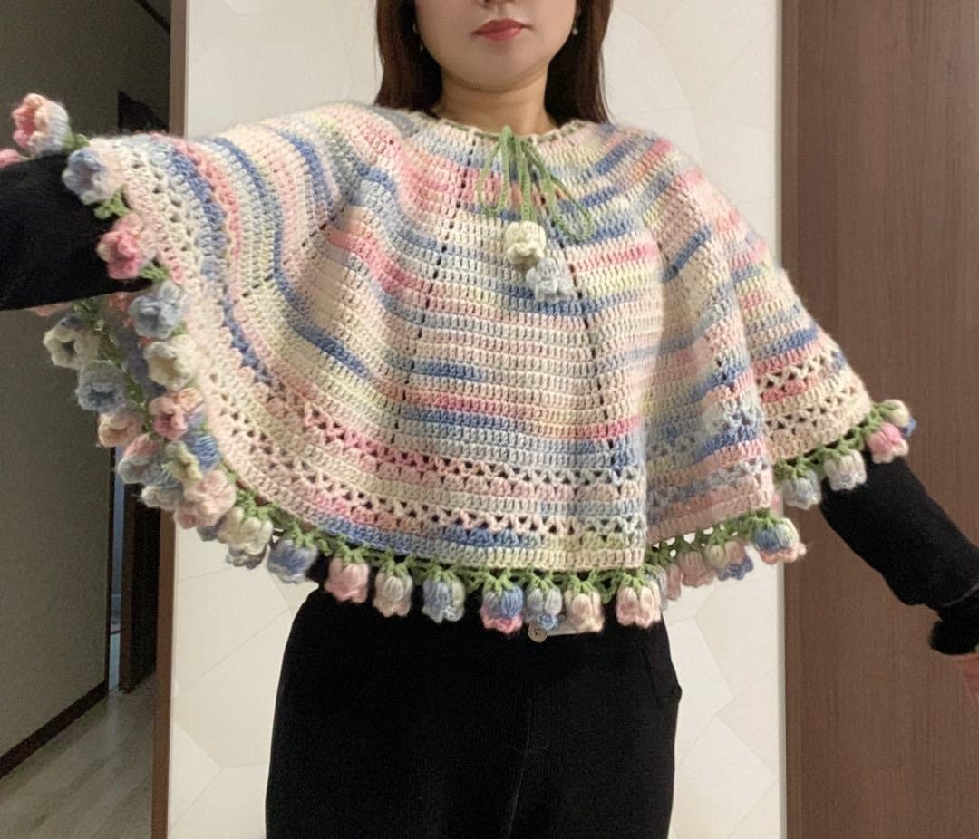 かぎ針編み物の花束ブランケットストール枯れない花68本のスズラン直径 90cm