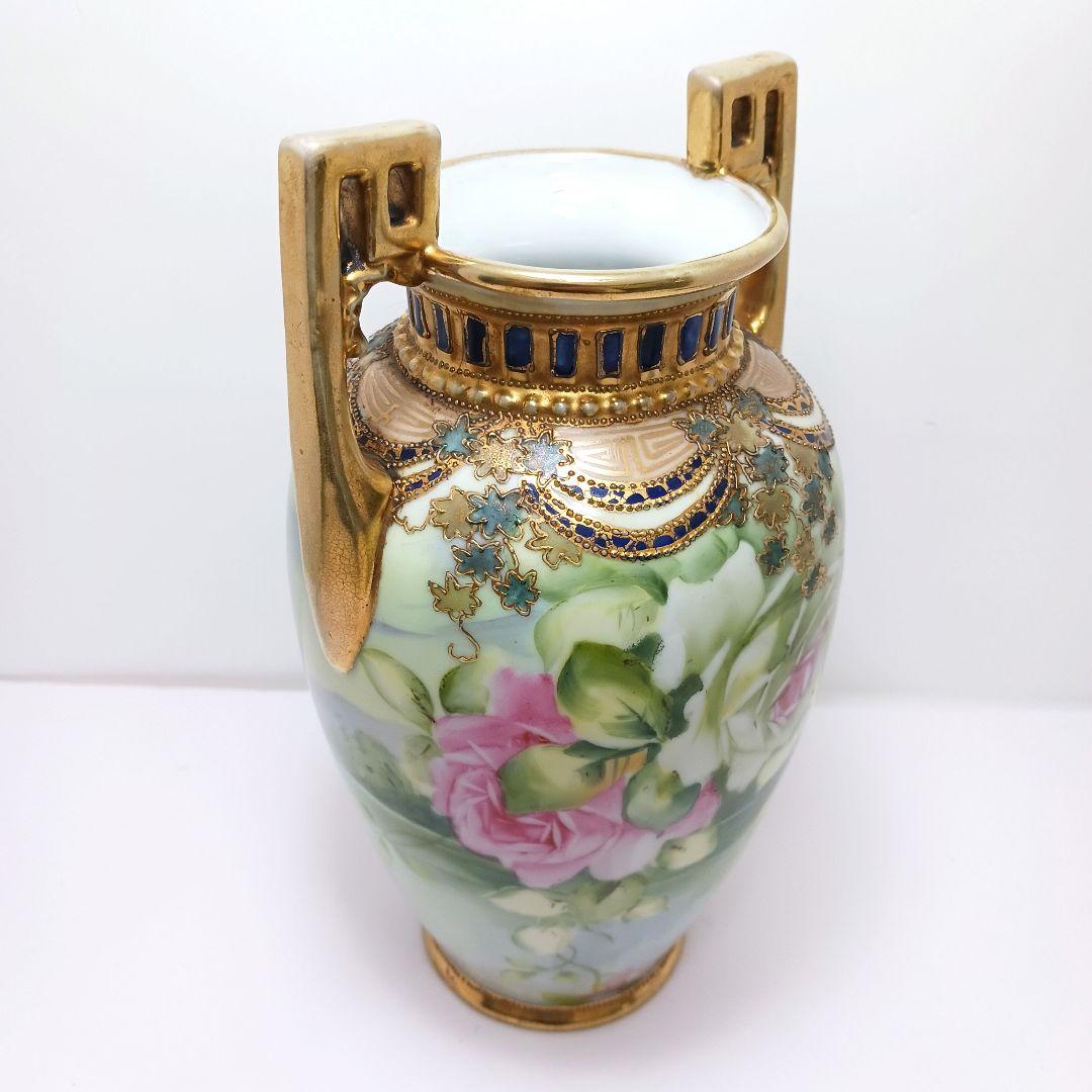 Y3036-2 オールドノリタケ ハンドペイント 薔薇 花瓶 高さ22㎝　　L