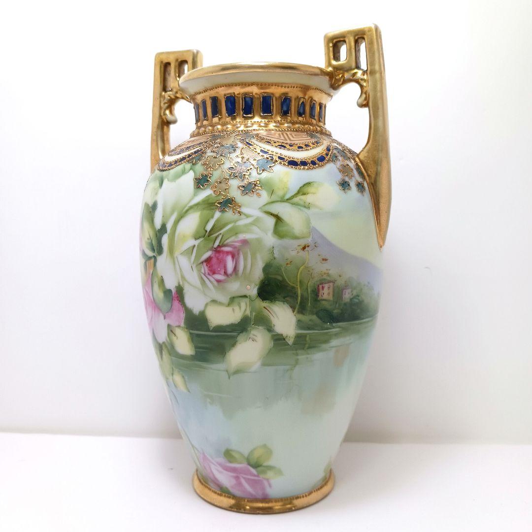 Y3036-2 オールドノリタケ ハンドペイント 薔薇 花瓶 高さ22㎝　　L