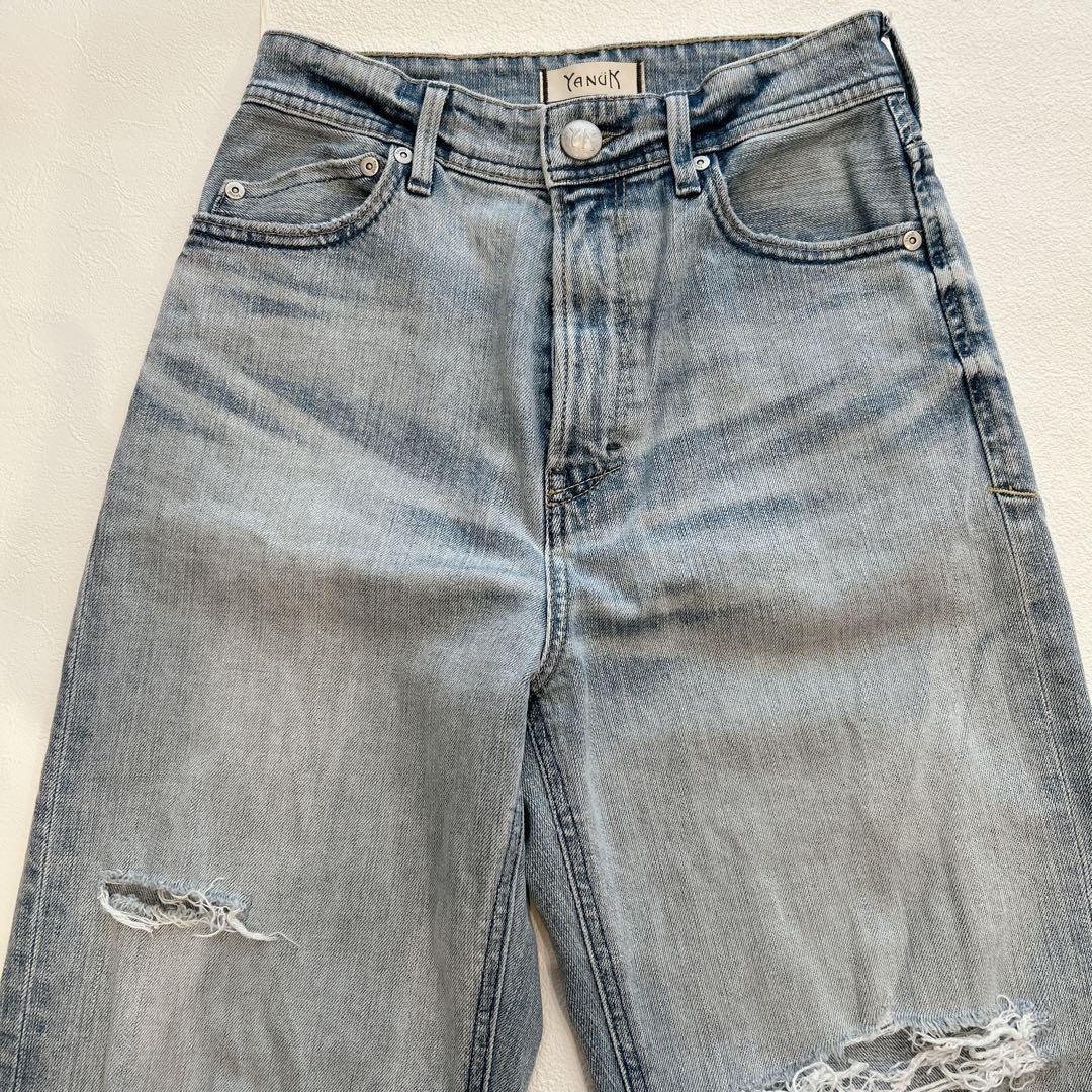美品✨YANUK ヤヌーク ストレートデニム ボーイズ LEA ダメージ　24