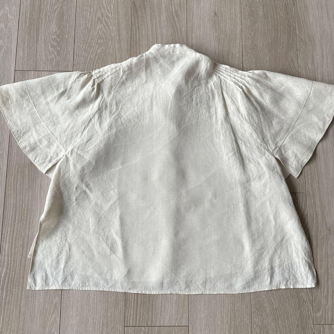 美品DES PRES デプレ　スパークリネン ピンタックスリーブブラウス