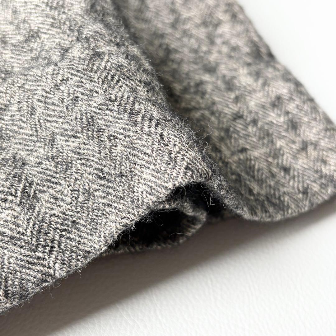 2950y美品　かぐれ　ヘリンボーンロングウールリネンコート グレー