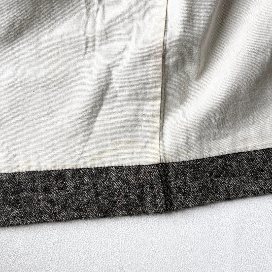 2950y美品　かぐれ　ヘリンボーンロングウールリネンコート グレー