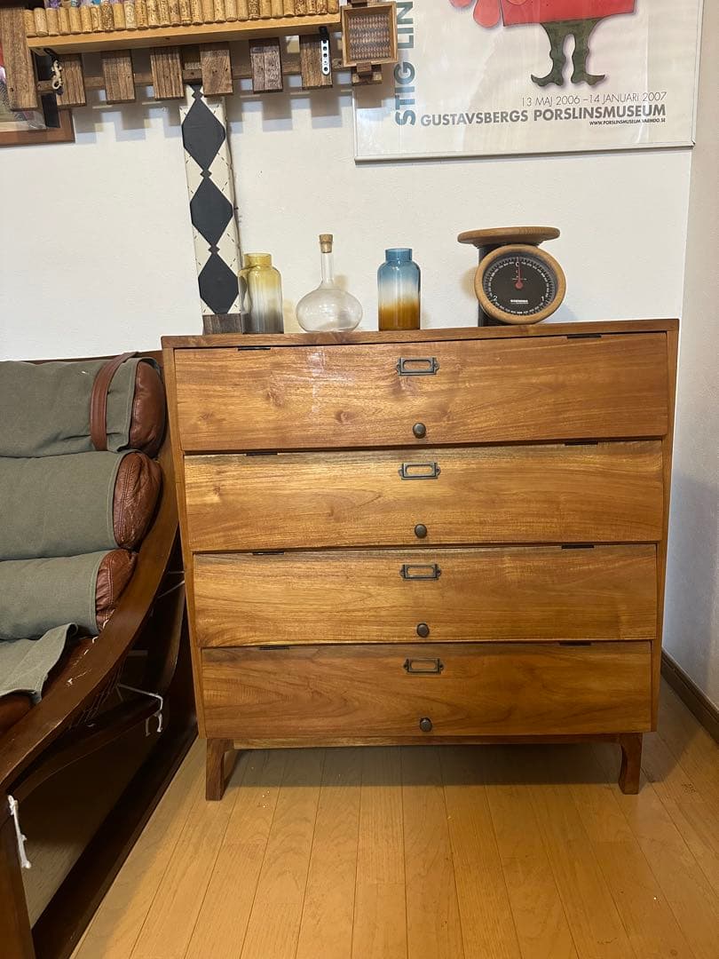 直接引き取り希望　チーク無垢材キャビネット　飾り棚　靴箱　北欧