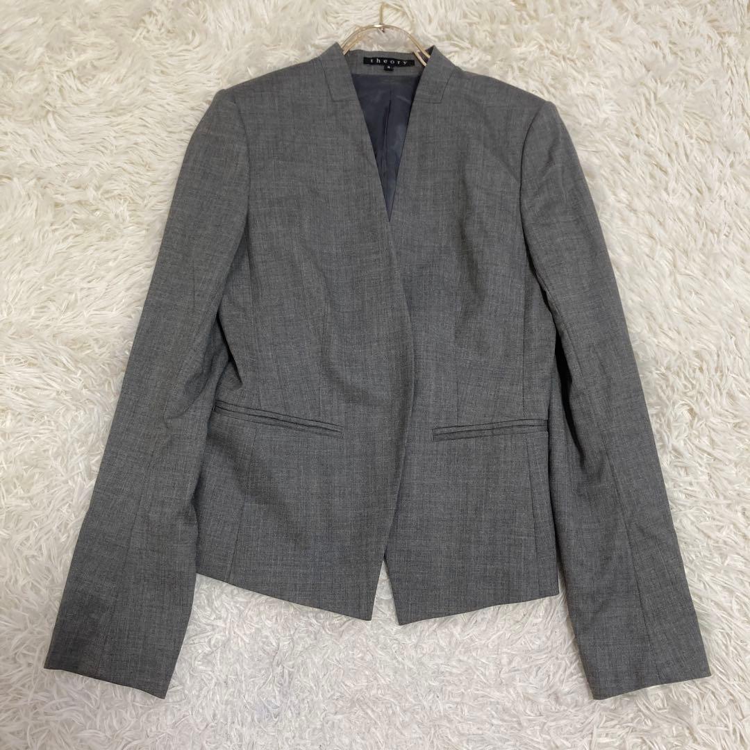 theory セットアップ ノーカラースーツ グレー 2 オフィス フォーマル