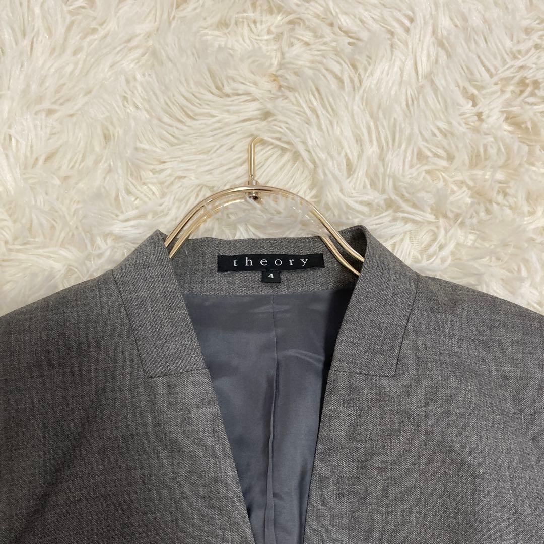 theory セットアップ ノーカラースーツ グレー 2 オフィス フォーマル