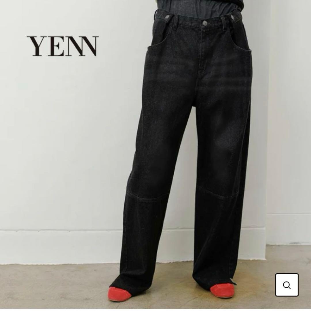 新品YENN タック ベルト デザイン 40 イエン ブラック デニムパンツ
