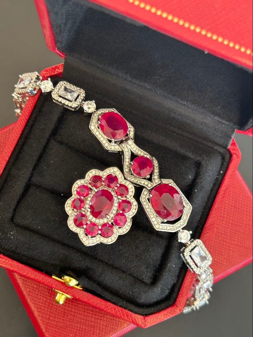 ど*☆様 天然石ルビーデザインリング＆ブレスレットセット