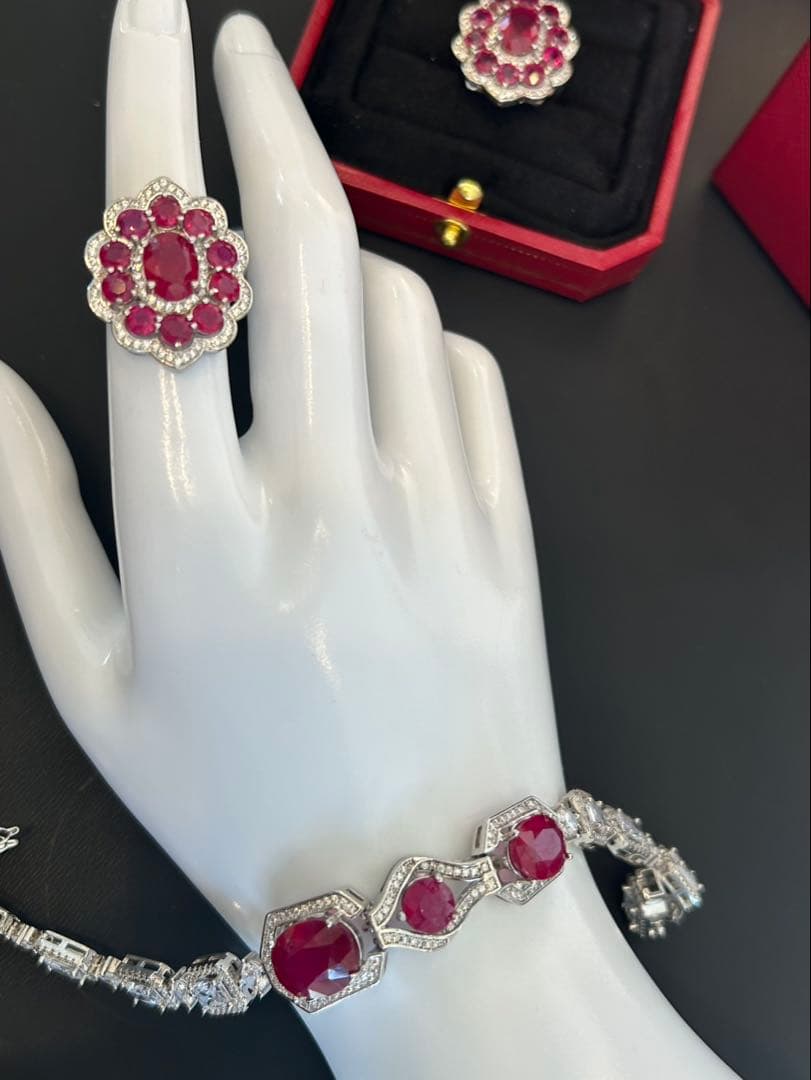 ど*☆様 天然石ルビーデザインリング＆ブレスレットセット