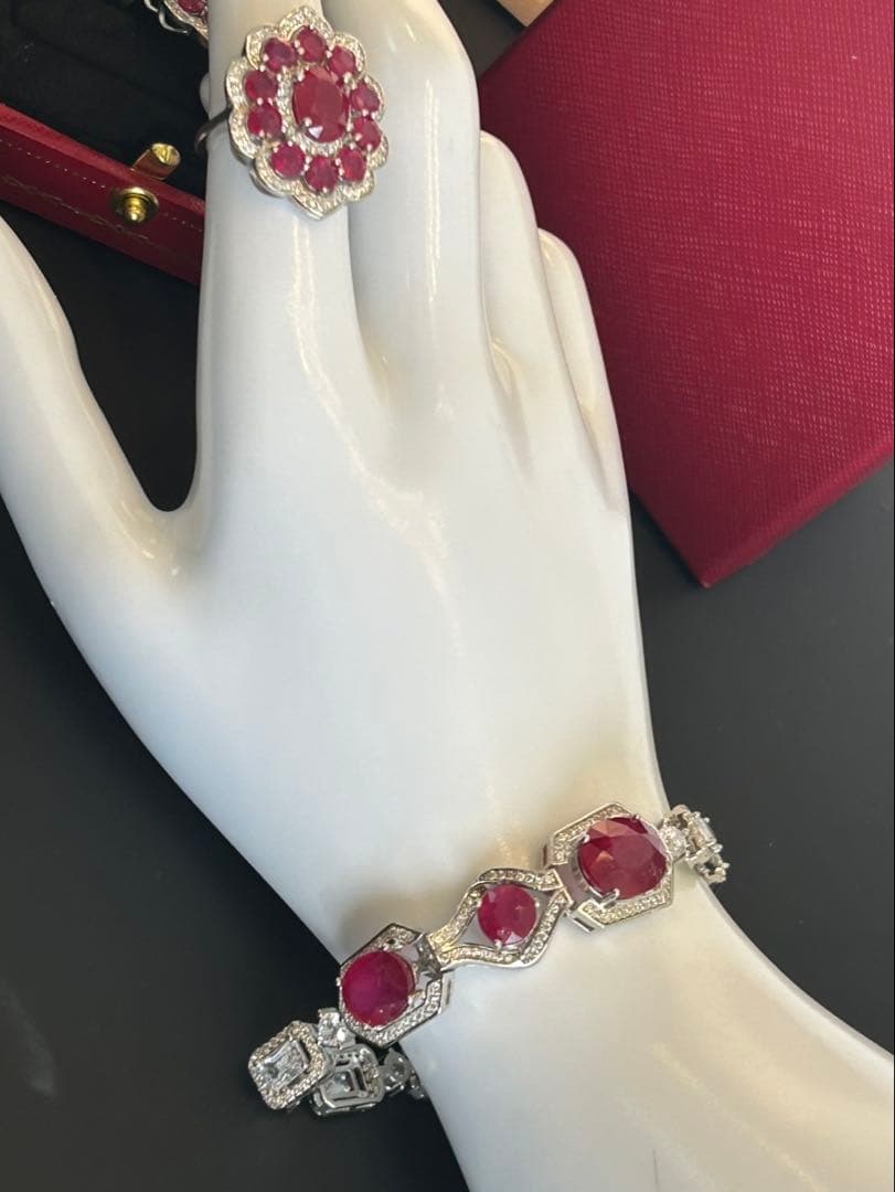 ど*☆様 天然石ルビーデザインリング＆ブレスレットセット