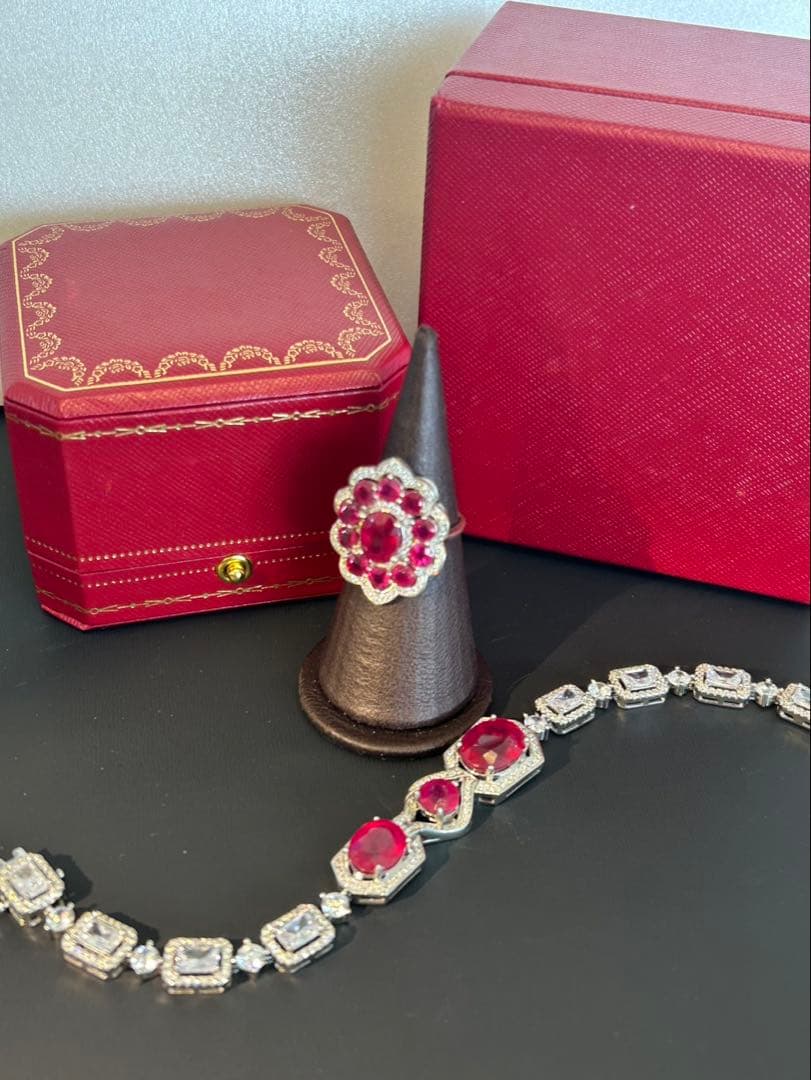 ど*☆様 天然石ルビーデザインリング＆ブレスレットセット