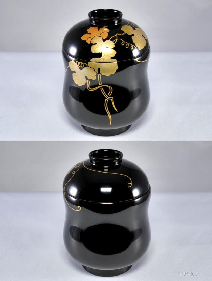 静峰 輪島塗 瓢箪形 瓢蒔絵 内銀溜 箸洗 五 共箱 懐石道具