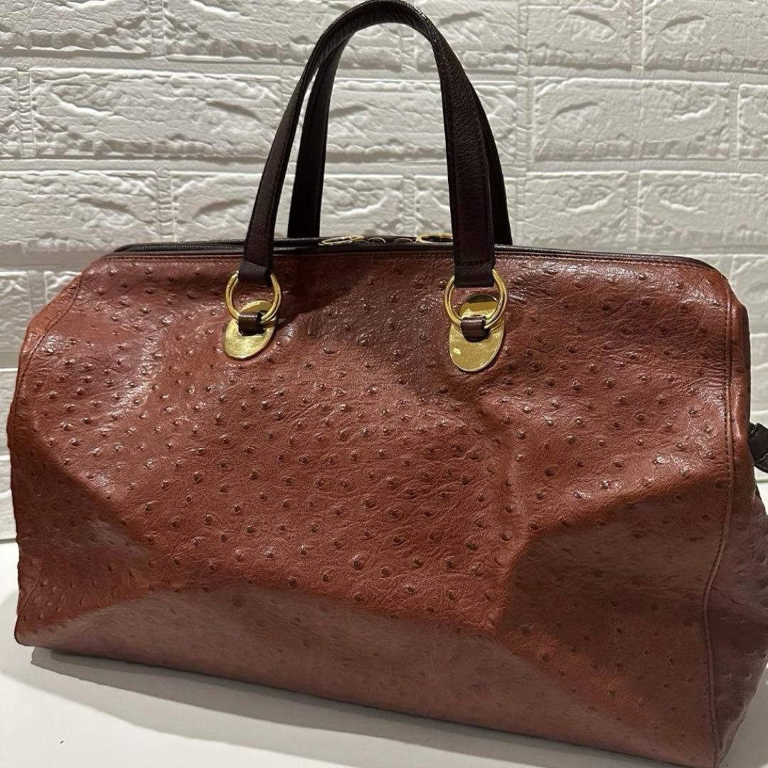 beau dessin ボストンバッグ ブラウン　オーストリッチ