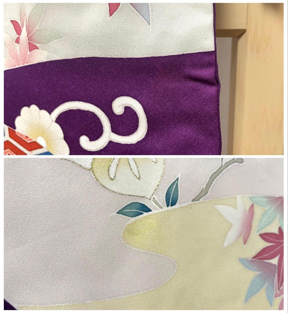 D 振袖襦袢セット 鶴に花々模様 金銀彩 金駒刺繍 正絹 袷 振袖 着物 K12