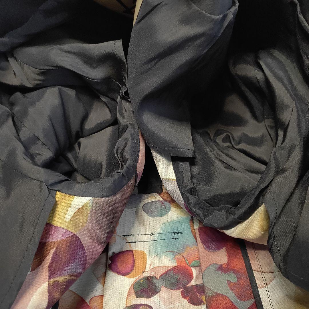 【希少 美品】ヘルノ ノーカラー ステンカラーコート ベルト付 花柄 総裏地