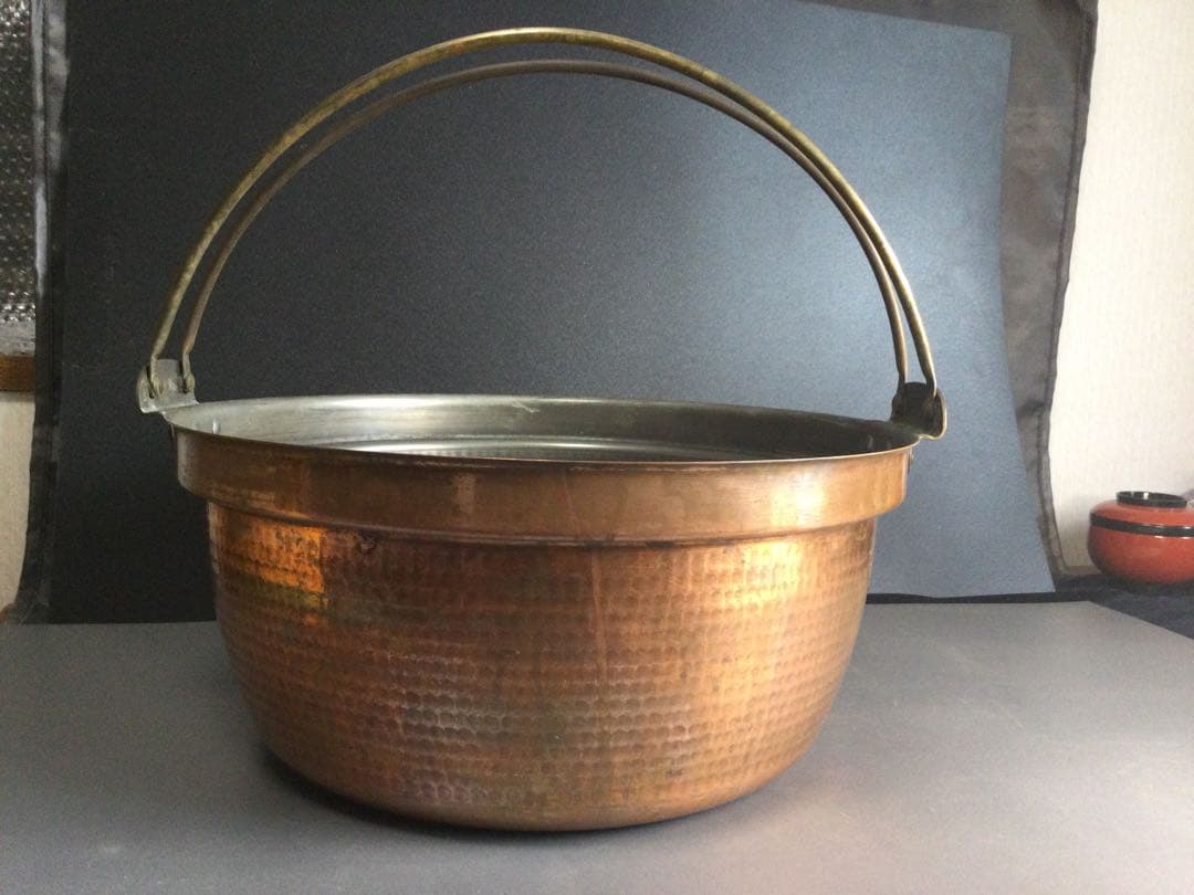 42センチ、外径４６センチ　重量3、7kg 銅製鍋　A