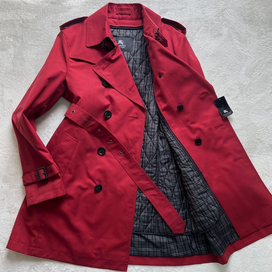希少デッドストック　バーバリーブラックレーベル　トレンチコート　Lサイズ　赤