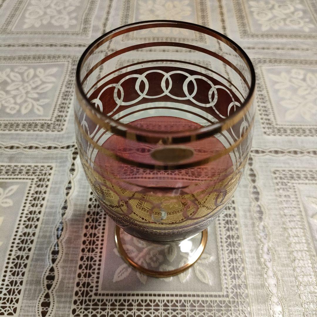 \"未使用\" ボヘミアングラスワインピッチャー＆グラス6客セット、チェコスロバキア