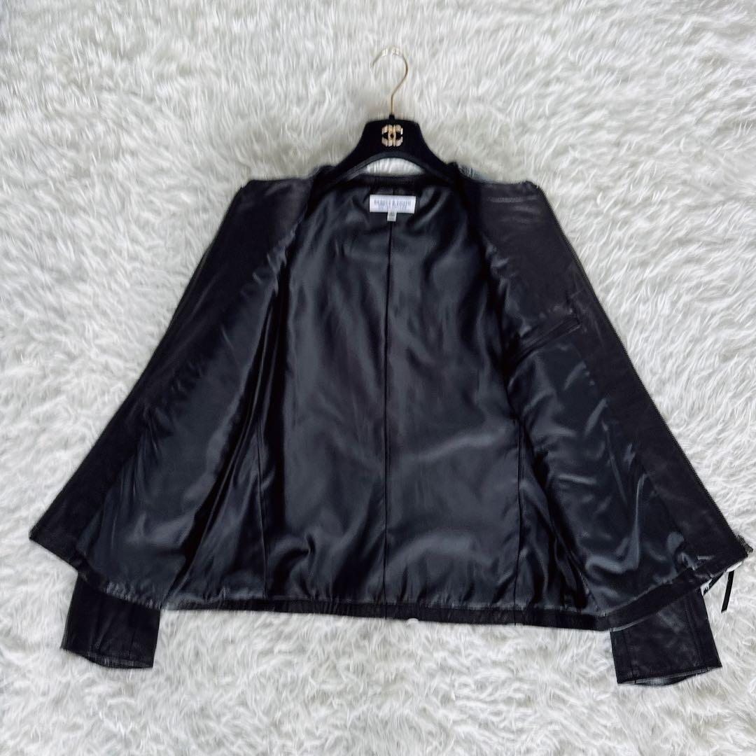 【BEAUTY&YOUTH】ノーカラー シングルライダース 牛革 ブラック XL