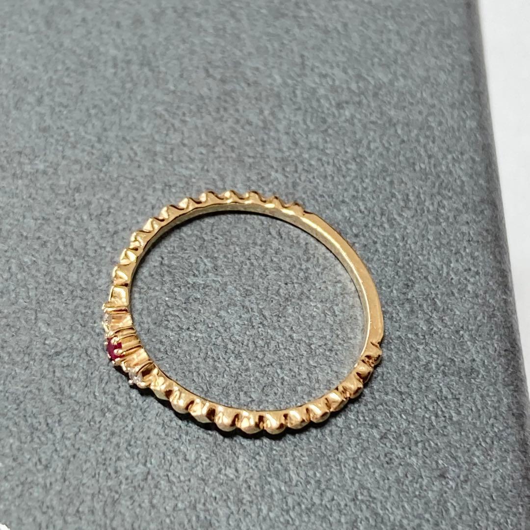 【Jouete】K10YG ルビー×ダイヤ ウェーブ ピンキーリング 3号 ✨