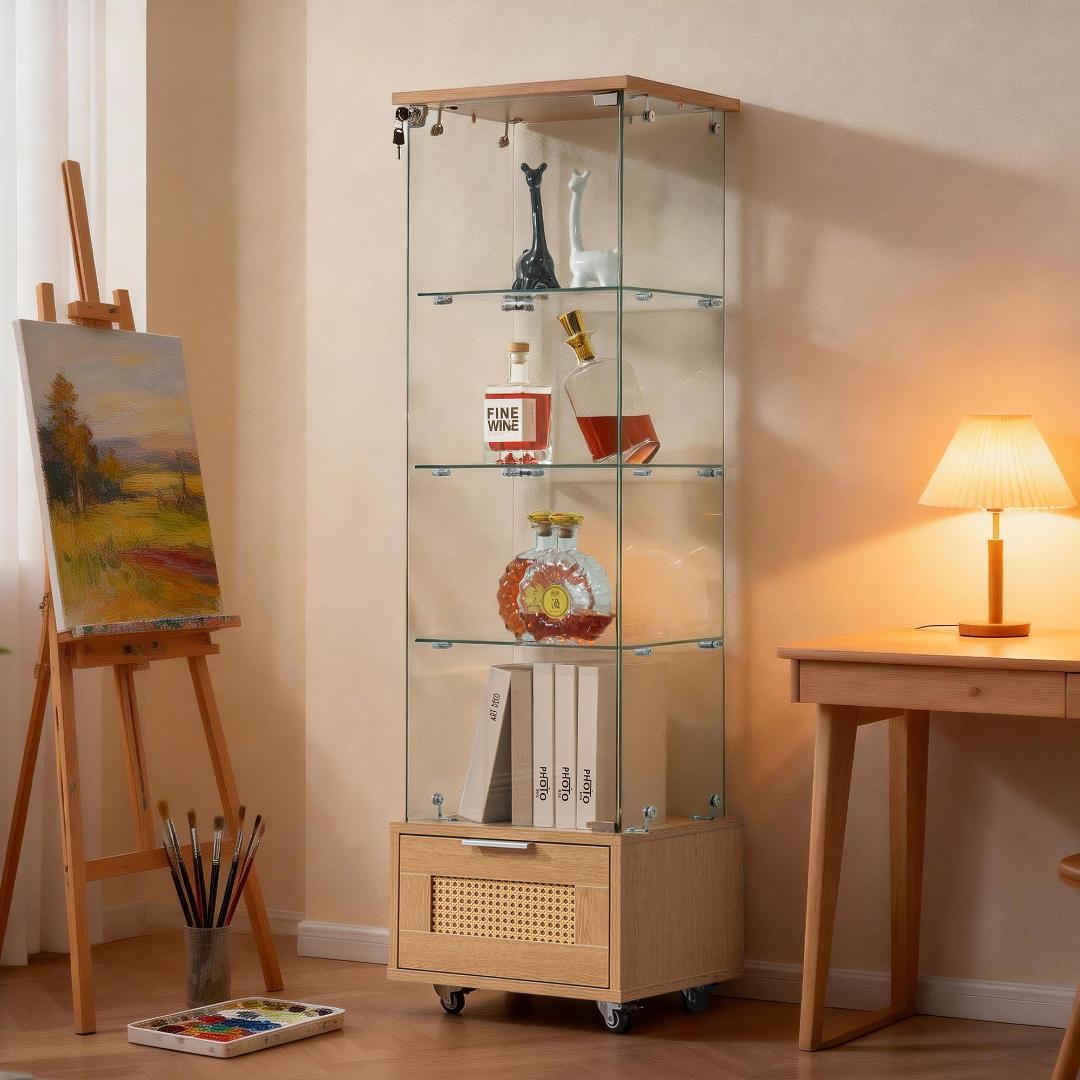 ナチュラル コレクションケース 引出し付 幅42.5×奥行36.5×高さ148