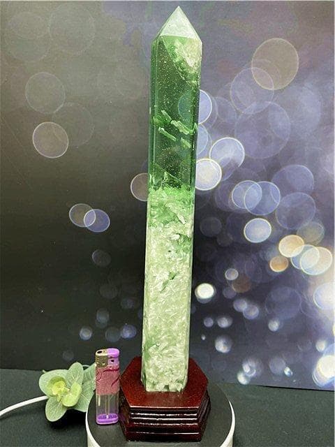 約410mm 1590g超綺麗雪花オブシディアン六角柱B86Z2/179Z12B