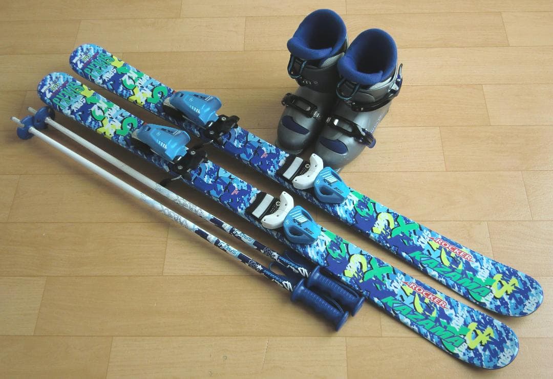 ■■送料無料■KAZAMA■子供用スキーフルセット■板106靴20■WAX済■■