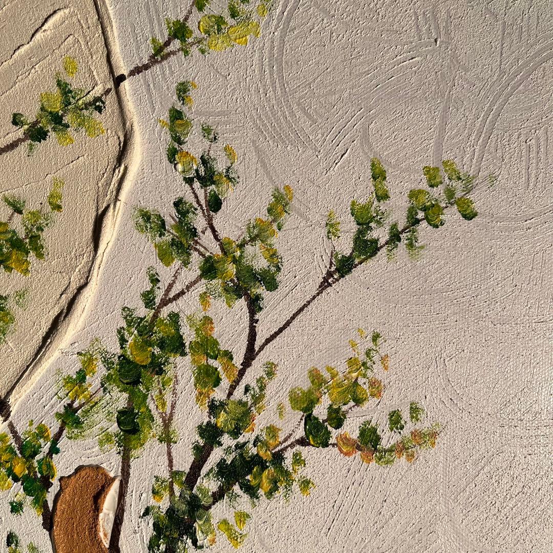 手書き 作品 象の家族 額付 肉筆絵画 インテリア 油彩+石膏