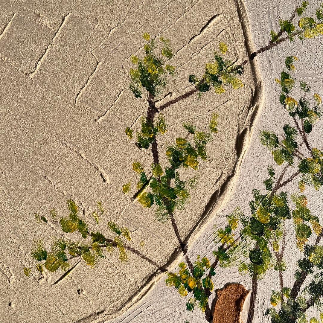 手書き 作品 象の家族 額付 肉筆絵画 インテリア 油彩+石膏