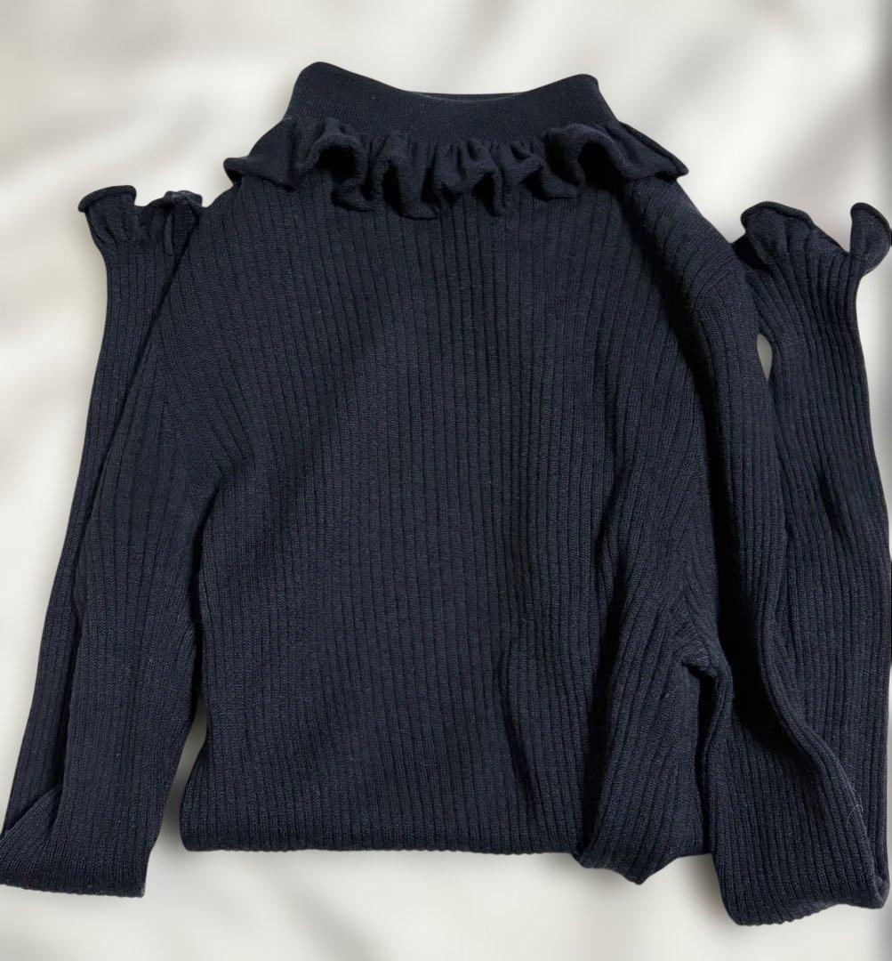 シーマリー cccmalie 美品 カシミヤシルクフリルタートルニット ネイビー