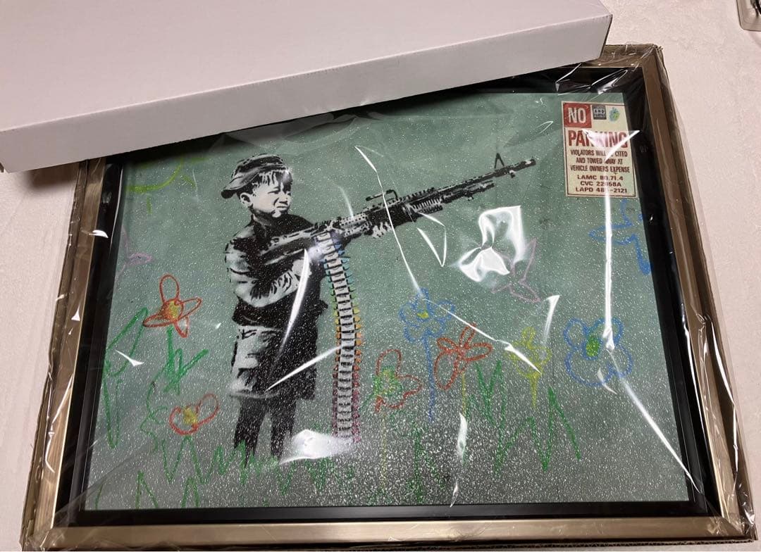 バンクシー Banksy アート クレヨンシューター 壁掛け 額入 油絵