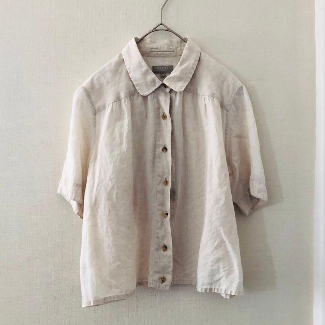 マーガレットハウエル◆ 洗える リネン 丸襟 ラウンドカラー 半袖ブラウス Ⅱ