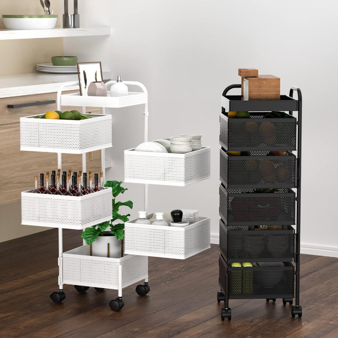 収納ラック 5段キャスター付き天板付き 回転 小物入れ