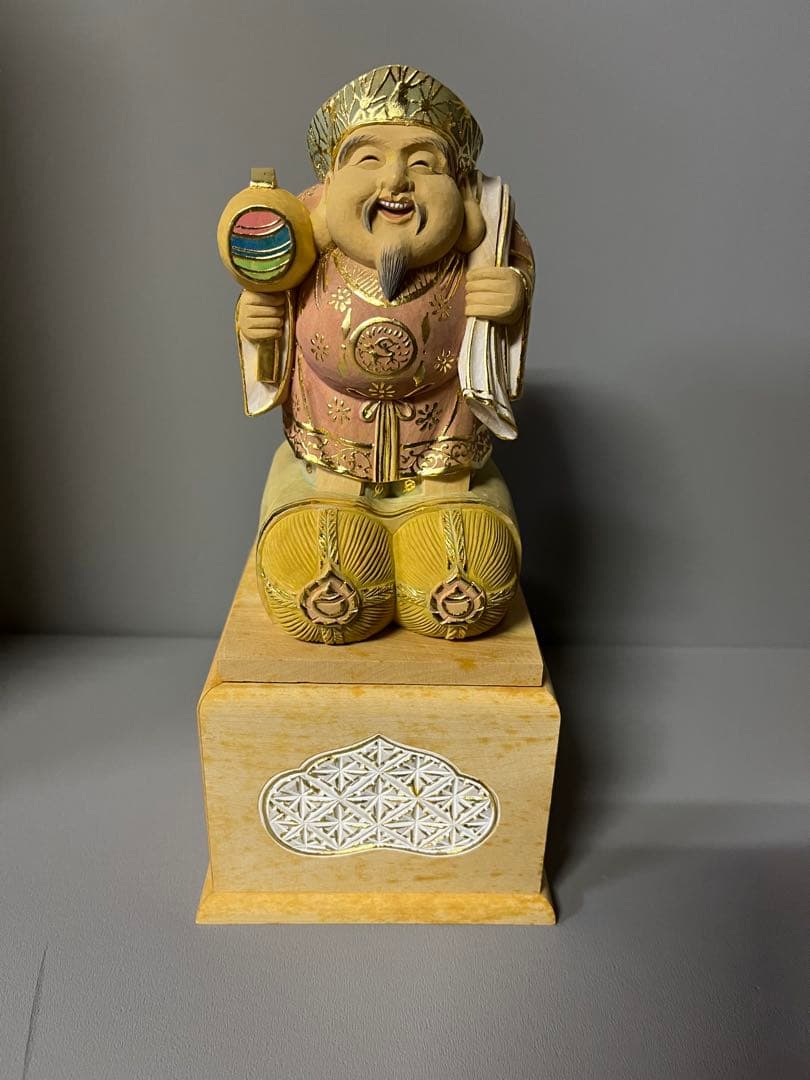 特別価格　恵比寿　大黒　セット　木彫り　彩色　手彫　柘植材　31